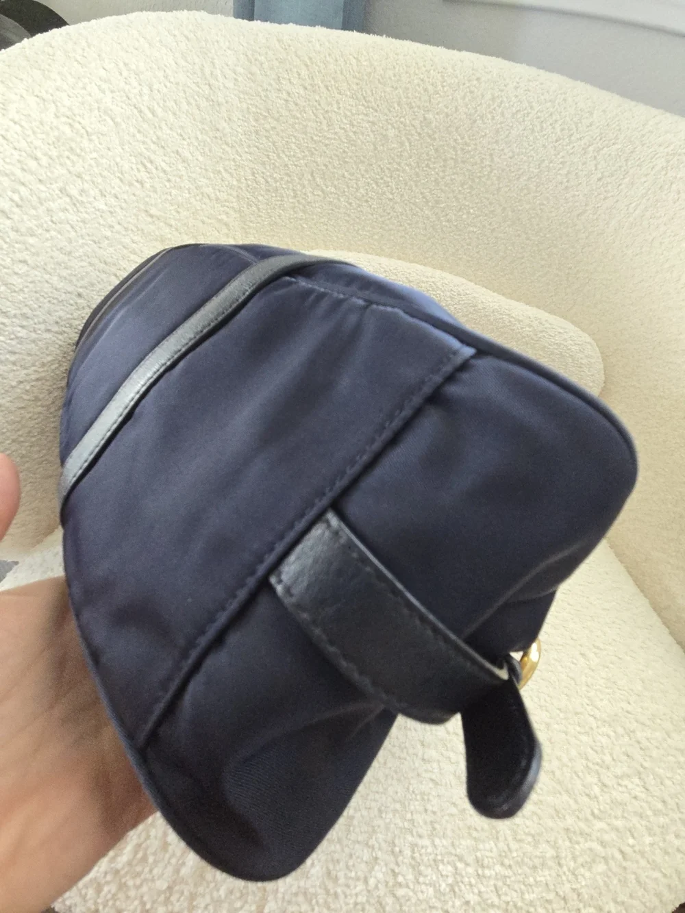 Prada Blue Tessuto Nylon & Soft Calfskin Leather Top Handle Bag